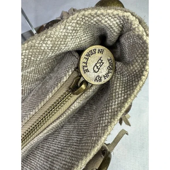 Ed Hardy Fringe Studded Purse Suede Leather Canvas Embroidered Boho Western - Picture 6 of 16